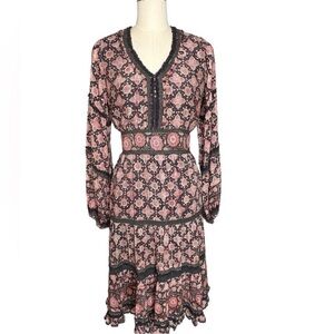 Alicia Bell Silk Blend Embroidered Tiered Midi Dress | Size L